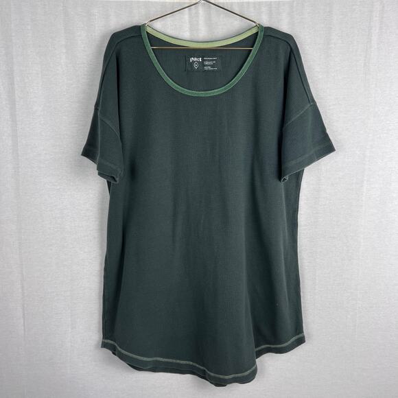Pact Shirt Mens Waffle Knit Short Sleeve Tee Green Organic Cotton Sustainable - Picture 1 of 4